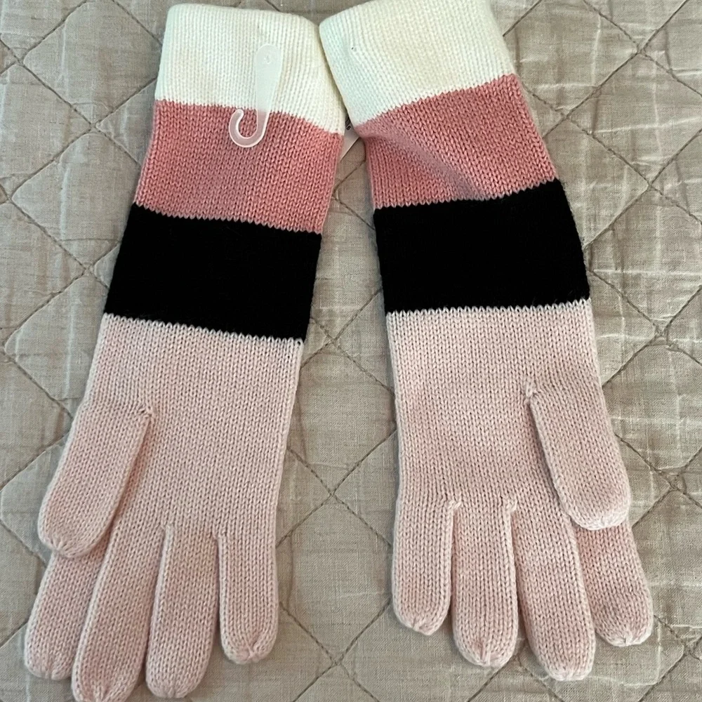 Kate Spade Pink and Black Colorblock Striped Gloves NWT